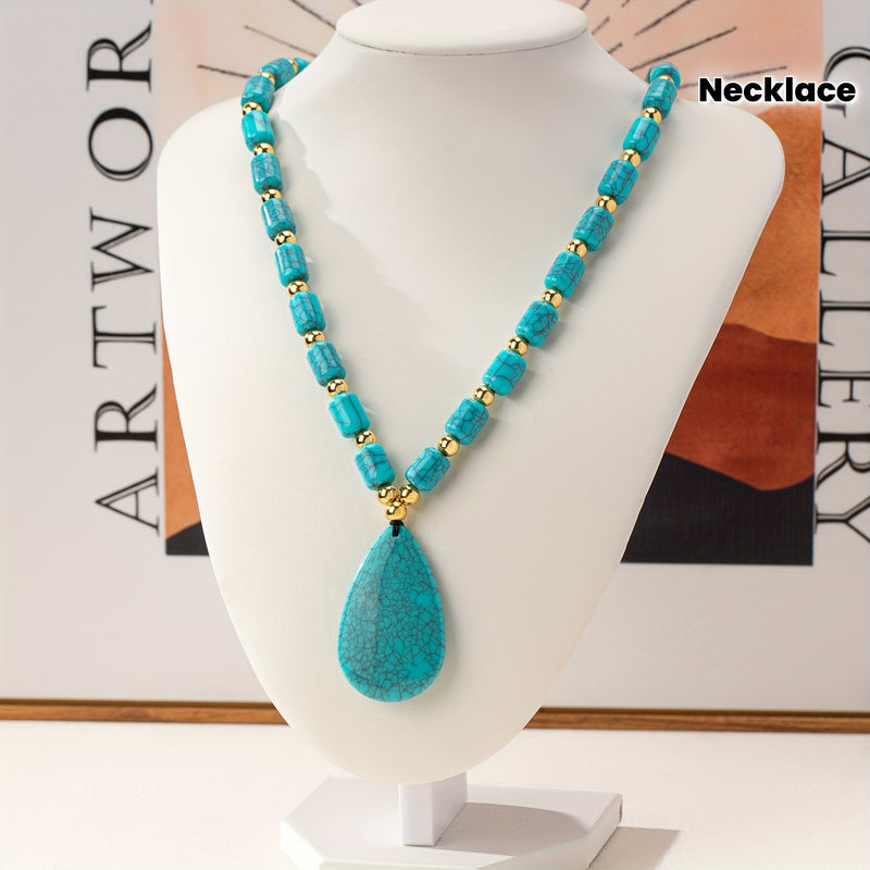 European and American cross-border retro fashion geometric teardrop pendant necklace, niche design beaded long sweater chain for women