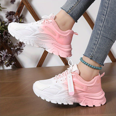 Women's Gradient Chunky Sneakers, Fashion Lace Up Low Top Running Trainers, All-Match Sports Shoes