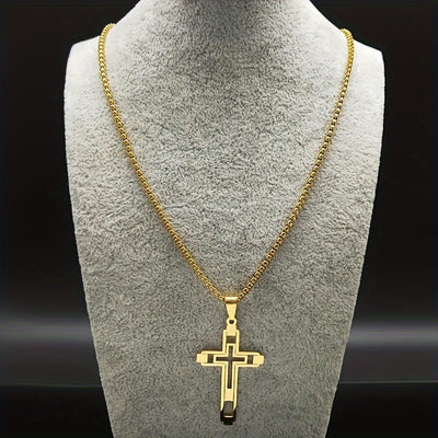1pc Stainless Steel Cross Pendant Men's Necklace - Elegant Retro Design, Durable Everyday & Party Jewelry, Versatile Timeless Accessory for Men, Suitable for Women