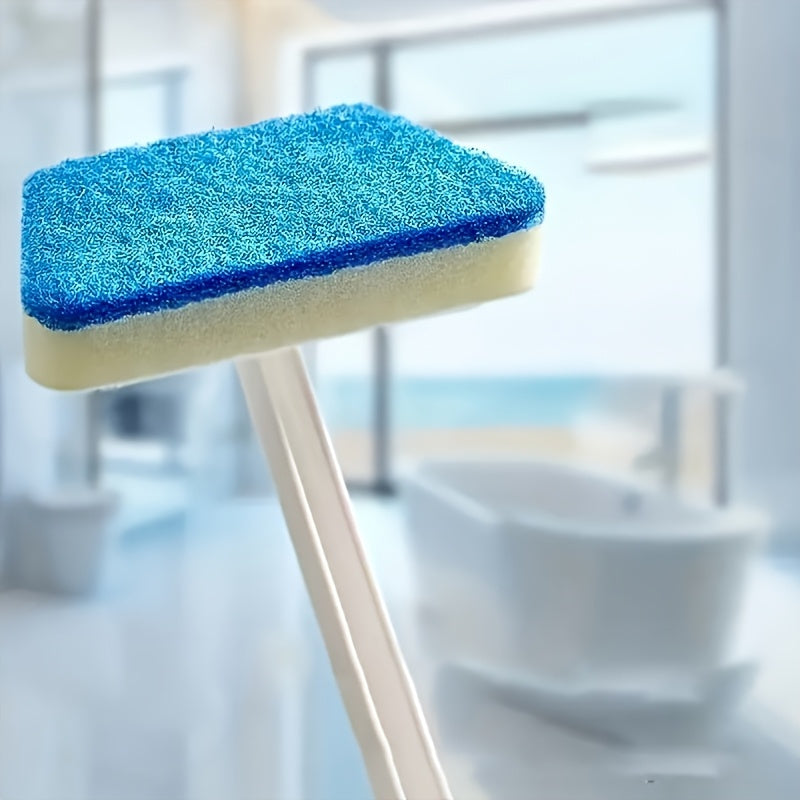 Long Handle Bathroom Wall and Floor Cleaning Brush with Removable Sponge Head - Ergonomic Durable Plastic Handle, Suitable for Tiles, Bathtubs, Mosaics Scrubbing - Multifunctional Household Cleaning Tool, No Electricity Requi