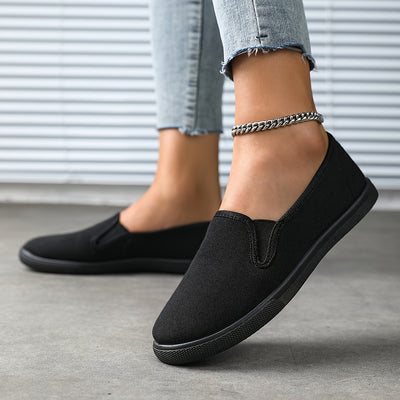 Women's Simple Solid Color Canvas Shoes, Casuals Slip On Outdoor Shoes, Lightweight Low Top Shoes