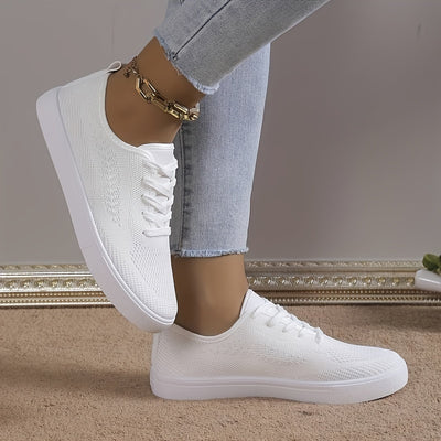 Women's Solid Color Sneakers, Casual Lace Up Outdoor Shoes, Lightweight Low Top Shoes