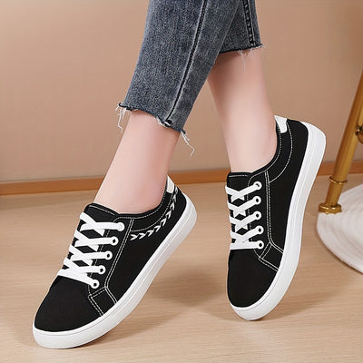 Women's Simple Canvas Shoes, Casual Lace Up Outdoor Shoes, Comfortable Low Top Sneakers