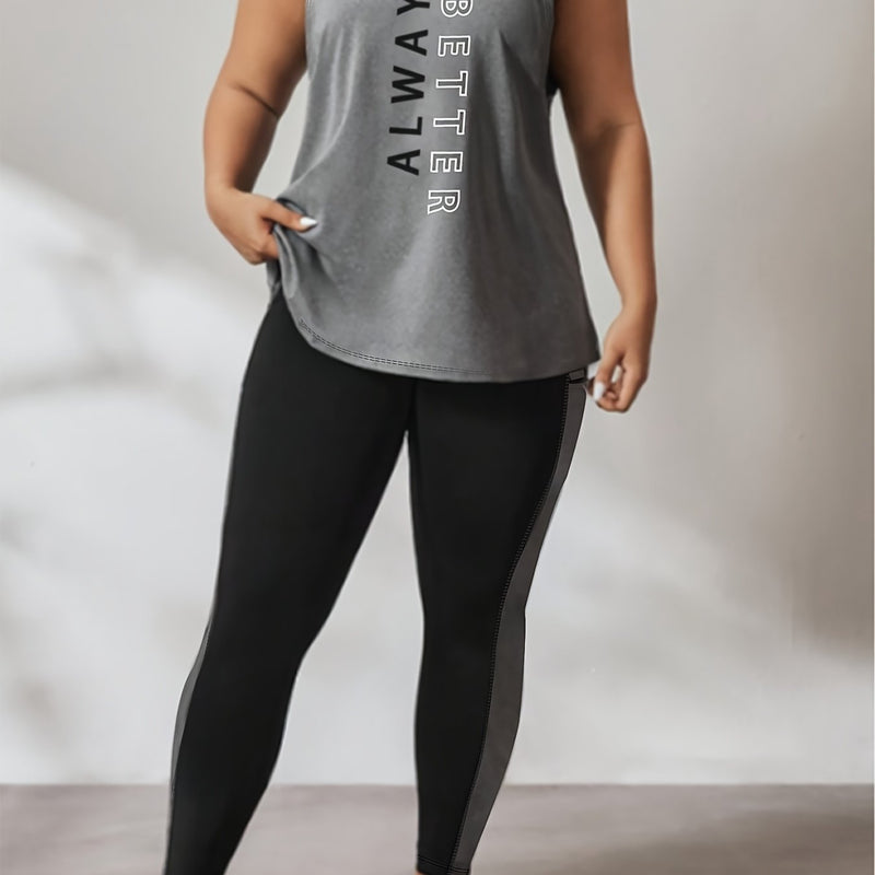 Large size sports vest set sleeveless letter printed top with patchwork fitness pants for comfortable