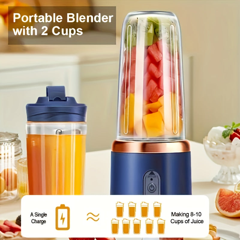 Portable Electric USB Juicer Blender, Dual Cups, Six-Blade System with Button Control, 1500mAh Rechargeble Lithium Battery for Smoothies and Citrus Drinks - Easy to Clean Food Grade Materials Essential Item at Home Kitchen Ou