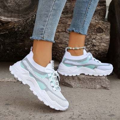 Women's Colorblock Knitted Sneakers, Stylish Breathable Low Top Running Trainers, Comfy Outdoor Sports Shoes