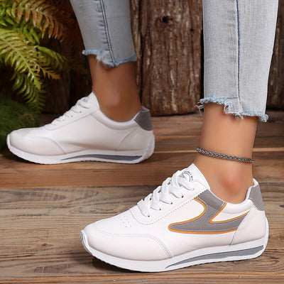 Women's Contrast Color Trainers, Fashionable Lace Up Soft Sole Sports Shoes, Comfy Outdoor Walking Students Sneakers
