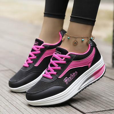 Women's Breathable Mesh Platform Sneakers, Casual Lace Up Outdoor Shoes, Comfortable Low Top Shoes