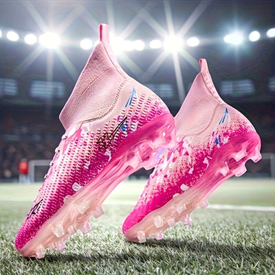 Men's Football Cleats - Lightweight Breathable Training & Match Soccer Shoes with Turf/Ground Studs, Pink/Black/White Color Options, PU Upper & Rubber Sole for All-Season Indoor/ Play, Lace-Up Clekets, Soccer Boots, Soccer Cl