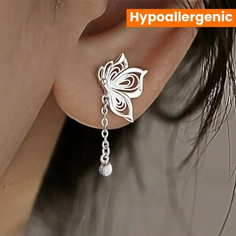 Pair of Elegant, Romantic Hollow Butterfly Tassel Earrings, Exquisite Craftsmanship, Quality Choice, Essential for Special Occasions and Dates, Adds a Touch of Elegance to Daily Wear, Perfect Gift for Valentine&