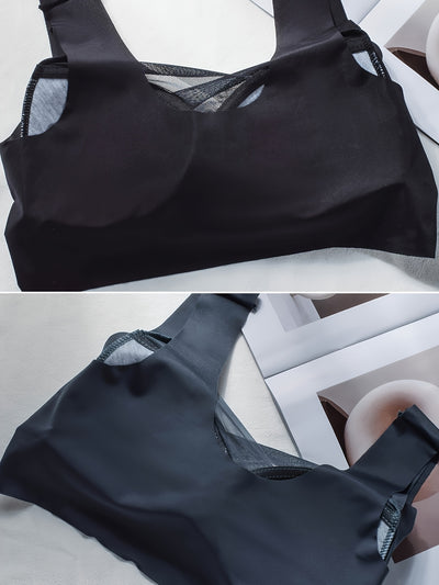 2pcs Elegant Lei Sports Bra Yoga Fitness Underwear Breathable and Comfortable with Mesh Details Women's Seamless Sports Bra Women's Sportswear and Clothing Women's Underwear