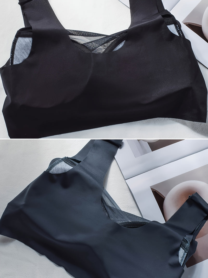 2pcs Elegant Lei Sports Bra Yoga Fitness Underwear Breathable and Comfortable with Mesh Details Women&