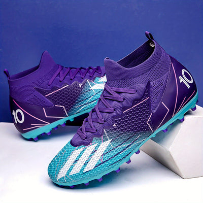 Men's Anti-Slip Soccer cleats with AG/FG/TF Studs - Professional Football shoes, Lightweight TPU/Rubber Outsole, Ankle Support, White & Turquoise Accents - for Matches, Training, Grass, Indoor/Outdoor - All-Season cleats for