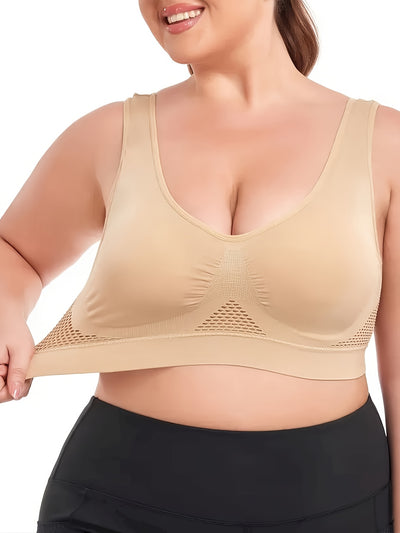 1pc, Esselegance, Sports Bra, Vest, No Rims, with Chest Pads, Mesh, Breathable, High Elasticity, Yoga, Running