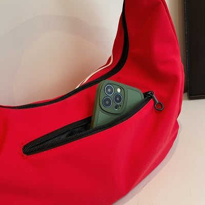 Stylish Women's Large Capacity Nylon Shoulder Bag - Casual Underarm Sports Backpack with "8B" Design, Zipper Closure, and Multiple Compartments for Work, Shopping, Travel, and Daily Use (Red/White/Black), Stylish Embroidery,