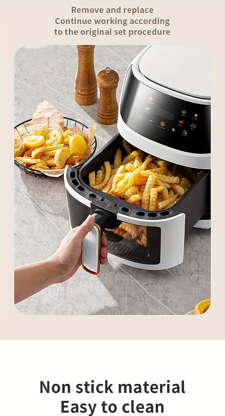 6L Large Capacity Air Fryer with Transparent Viewing Window, Smart Touch Panel, Adjustable Timer & Temperature Control, High Borosilicate Glass Liner, British Specification Plug, Safe for Use at Home or Restaurants, Air Fryer