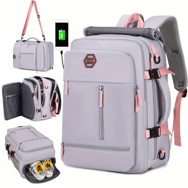 ENOSHI Laptop Backpack with USB Port, Shoe Compartment & Adjustable Straps – Durable Travel & School Bag for Men and Women, 17-Inch Business Gift Backpack, Light Gray, Multiple Compartments, Mesh Back Panel, USB Charging Po