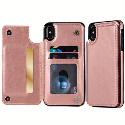 جراب iPhone قابل للطي من الجلد الصناعي عالي الجودة مع فتحات للبطاقات وحامل مقاوم للصدمات متوافق مع موديلات مختلفة بما في ذلك X XR XS Max 11 pro 12 pro 13 pro 14 15 16 SE 6 7 8 plus