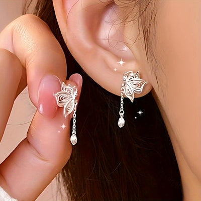 Pair of Elegant, Romantic Hollow Butterfly Tassel Earrings, Exquisite Craftsmanship, Quality Choice, Essential for Special Occasions and Dates, Adds a Touch of Elegance to Daily Wear, Perfect Gift for Valentine'S Day/Birthday