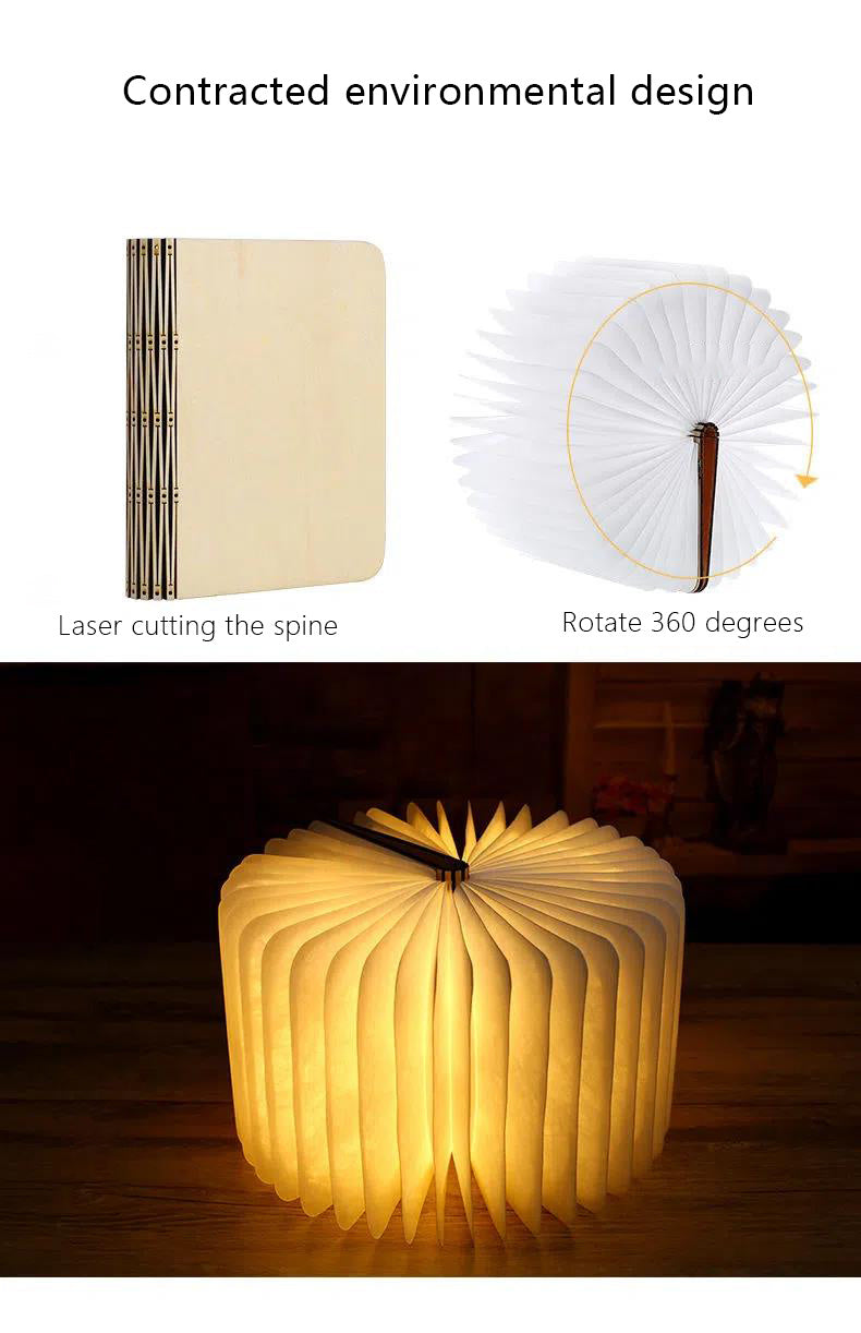 مصباح كتاب خشبي بخمسة ألوان، مصباح كتاب ليلي، مصباح كتاب قابل للطي لغرفة النوم، مصباح طاولة النوم، هدية عيد ميلاد دافئة، مصباح كتاب قابل للطي إبداعي، مصباح كتاب LED، شحن رومانسي