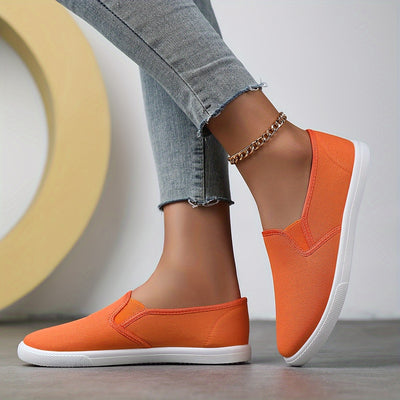 Women's Simple Solid Color Canvas Shoes, Casuals Slip On Outdoor Shoes, Lightweight Low Top Shoes