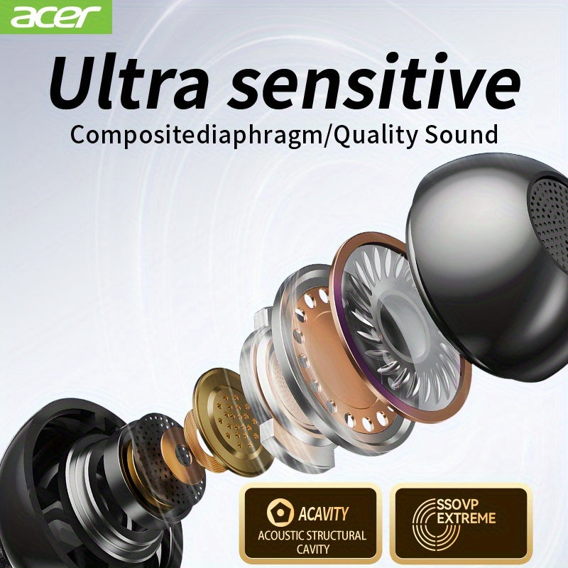 [Acer official genuine]TWS wireless headset, with fashionable lightweight touch design, adaptable sports running scene, support bass stereo and call noise reduction, with low latency gaming mode, HIFI sound. Super long standb