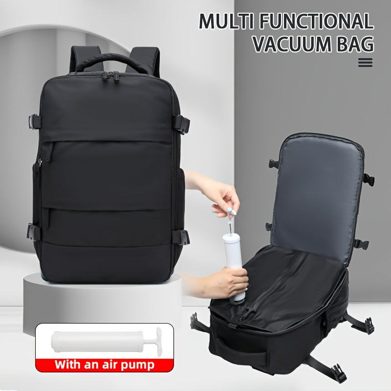 LONNKE Vacuum Compression Backpack - Airline Approved Carry-On (Fits in overhead bin), Heavy-Duty Compression Zipper, Spacious Travel & Business Backpack with Laptop Compartment, Water Bottle Pocket, Adjustable Shoulder Strap