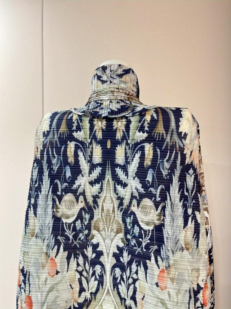 Exclusive Summer New Collection for Eid Al-Fitr 2025, Featuring a Pleated Miyake-Style Coat Cape with Prints, High Elasticity, Ultra-Long Middle Eastern Style Abaya Robe, Suitable for All Seasons. This Versatile Women&