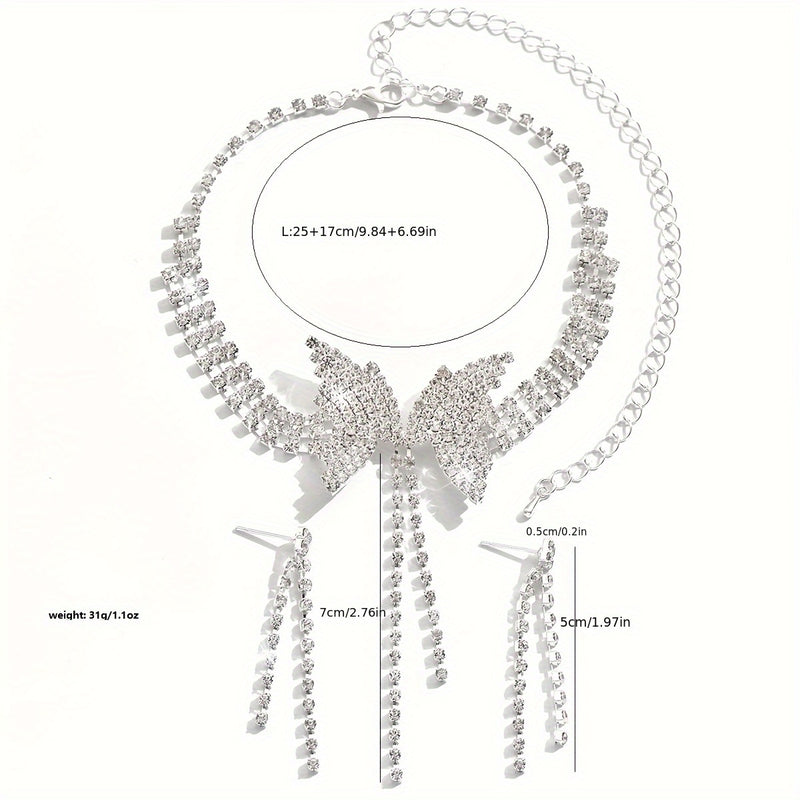 Butterfly Tassel Short Necklace + 1 Pair of Earrings Jewelry Set