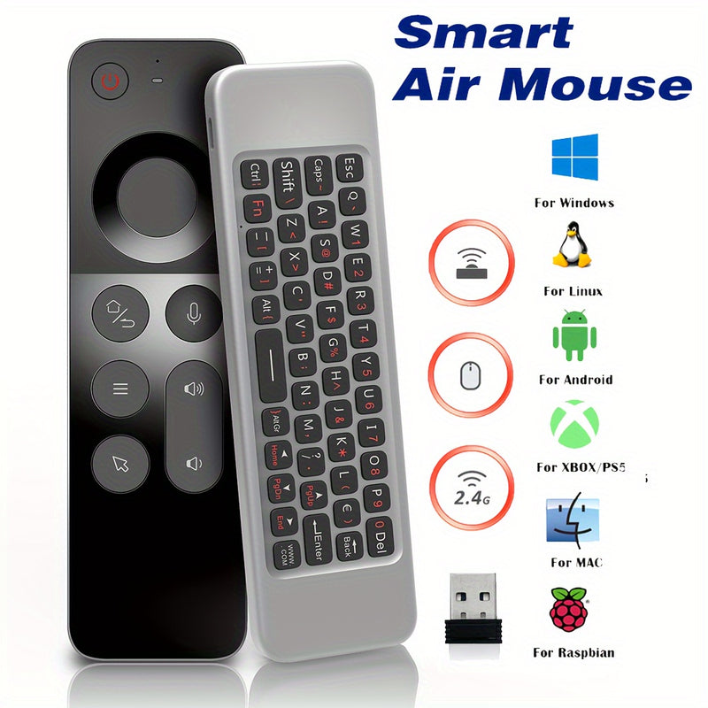 2.4G Universal Remote Control with Voice Command, Gesture Control, IR Learning, and Mini Keyboard - Programmable for Smart TV & Devices, Device Control Solution, Entertainment System Management, Programmable Remote Control, V