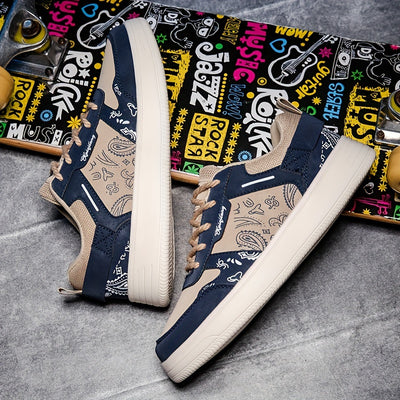 Women's Trendy Printed Sneakers, Casual Lace Up Outdoor Shoes, Comfortable Low Top Skate Shoes