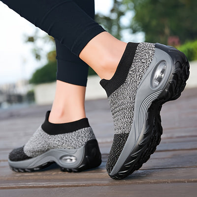 Women's Breathable Knit Chunky Sneakers, Casual Slip On Outdoor Shoes, Comfortable Low Top Shoes