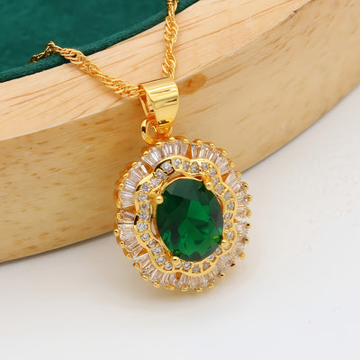 5pcs Elegant Geometric Cubic Synthetic Synthetic Synthetic Zircon Jewelry Set - Plated, Green & Clear Faux Faux Gemstones, Perfect for Valentine'S Day, Weddings, and Gifts, Includes Necklace, Bracelet, Ring, and Earring