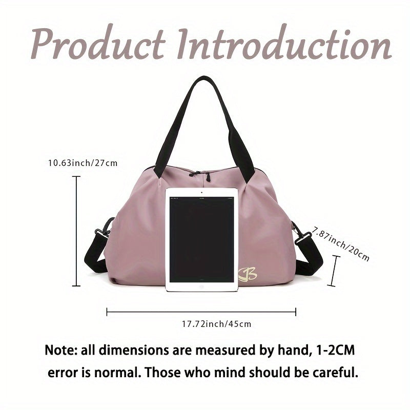 [Pink Gym Bag] Lightweight Pink Nylon Gym Bag for Women | Versatile Wet/Dry Separation, Adjustable Strap, Zip Closure, Portable Travel Bag for Short Trips, Sports Bag