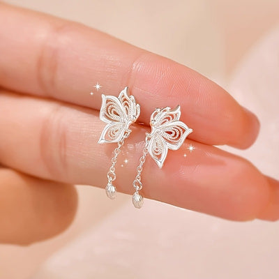 Pair of Elegant, Romantic Hollow Butterfly Tassel Earrings, Exquisite Craftsmanship, Quality Choice, Essential for Special Occasions and Dates, Adds a Touch of Elegance to Daily Wear, Perfect Gift for Valentine'S Day/Birthday