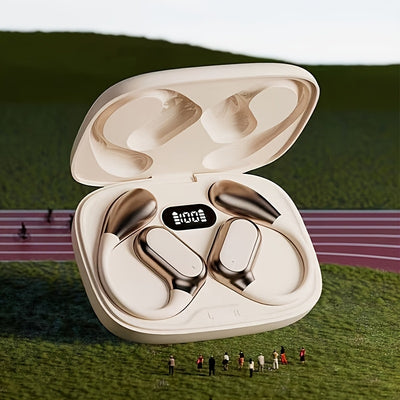 Open Ear Clip Headphones Wireless Non-In-Ear Hanging Sports Headphones for Running, Cycling and Car Use E-Sports Gaming Music Headphones with Long Standby Time Large Capacity Charging Case Smart Digital Display