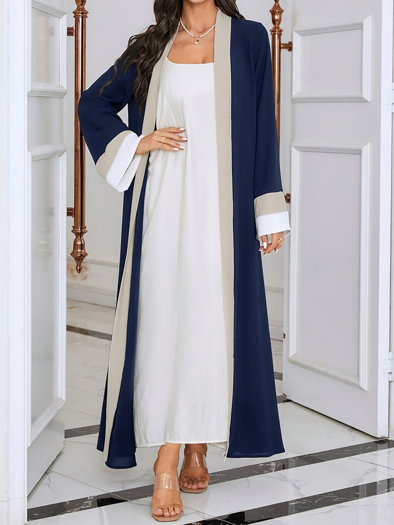 Cozy Comfort, Elegant Black and Cream Long Robe with Ruffle Sleeves - Polyester, Machine Washable, Casual Style for Women - Perfect for Spring/Summer/Fall