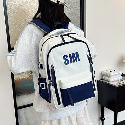 حقيبة ظهر أكسفورد متينة للسفر - حقيبة مدرسية عملية جذابة بصريًا بأحزمة قابلة للتعديل، وحجرات متعددة، وسحاب للإغلاق، بتصميم أبيض وأخضر، حقيبة ظهر عملية | حقيبة أنيقة وعملية | خامة أكسفورد