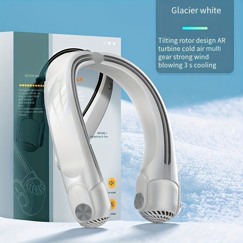 1pc 2025 New Portable Neck Fan, Bladeless Fan, Upgraded with Rotatable Airflow Direction, 360° Surround Outlet, Wearable Neck Fan Rechargeable, Perfect for Outdoor, Sports, Camping, Travel Use