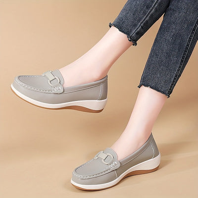 Women'S Breathable Low-Top Thick Sole Loafers - Casual Slip-On Outdoor Shoes with Round Toe, Synthetic Upper & Inner, TPR Sole, All-Season Comfort