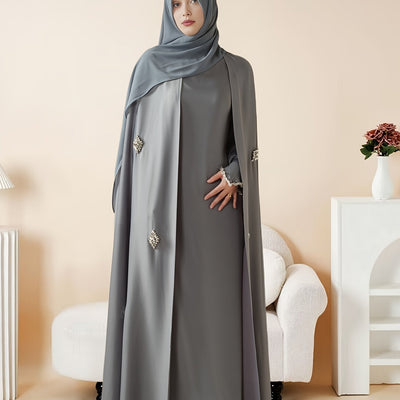 Women'S Elegant Muslim Abaya - Heavy Rhinestone-Embellished Long Sleeve Shawl Robe with Batwing Sleeves & Floor-Length Design, Loose Fit Islamic Dress for Ramadan, Prayer, Daily Wear - Modest Muslim Clothing (MOA067), Abaya F