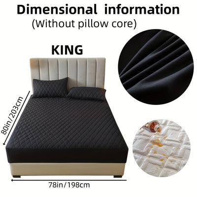 2/3pcs Set of Quilted Waterproof Bed Cover in Multiple Colors, Waterproof Mattress Protector, Bed Cover And Pillowcase Set, Non-Slip Full Coverage Bed Cover.