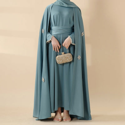 Women'S Elegant Muslim Abaya - Heavy Rhinestone-Embellished Long Sleeve Shawl Robe with Batwing Sleeves & Floor-Length Design, Loose Fit Islamic Dress for Ramadan, Prayer, Daily Wear - Modest Muslim Clothing (MOA067), Abaya F