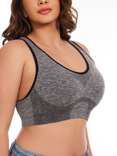3pcs Plus Size Sports Bras, Polyamide Blend, Hollow Mesh Design, Low Support, Removable Padding, Crew Neck, Medium Stretch, Knit Fabric, with Casual Wear for Women'S Activewear