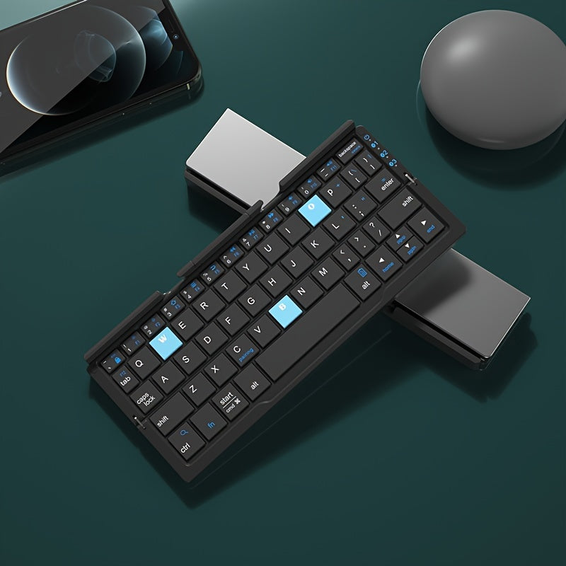 BOW Foldable Wireless BT Keyboard Mute, For Home And Office Use, Portable, Mobile Charging Keypad, With Mobile Phone And Tablet Holder, Capable Of Connecting Three Devices Simultaneously, Applicable To Android/Windows/iOS Mob