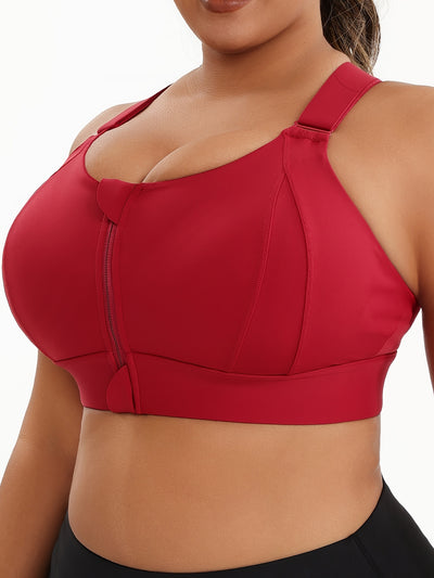 Women'S Plus Size High-Elasticity Sports Bra with Zipper - Blue, Non-Removable Padding, Adjustable Shoulder Straps, Ideal for Yoga & Pilates, Plus Size Yoga Apparel|Sleek Bralette|Comfortable Fit, Plus Size Yoga Apparel