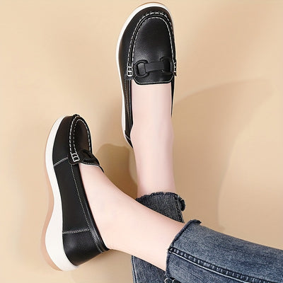 Women'S Breathable Low-Top Thick Sole Loafers - Casual Slip-On Outdoor Shoes with Round Toe, Synthetic Upper & Inner, TPR Sole, All-Season Comfort