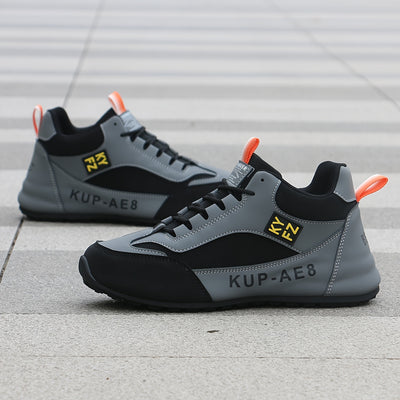 2024 High-Top Casual Fashion Sneakers for Men - All-Season Lace-Up Comfortable Soft Sole Running Shoes with Stripes and Graphics, Round Toe Fabric Sports Footwear