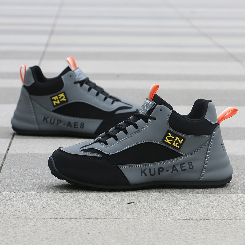 2024 High-Top Casual Fashion Sneakers for Men - All-Season Lace-Up Comfortable Soft Sole Running Shoes with Stripes and Graphics, Round Toe Fabric Sports Footwear