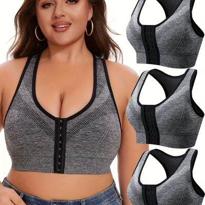 Front Hook Sports Bra Wireless Breathable High Elasticity Plus Size 3pcs